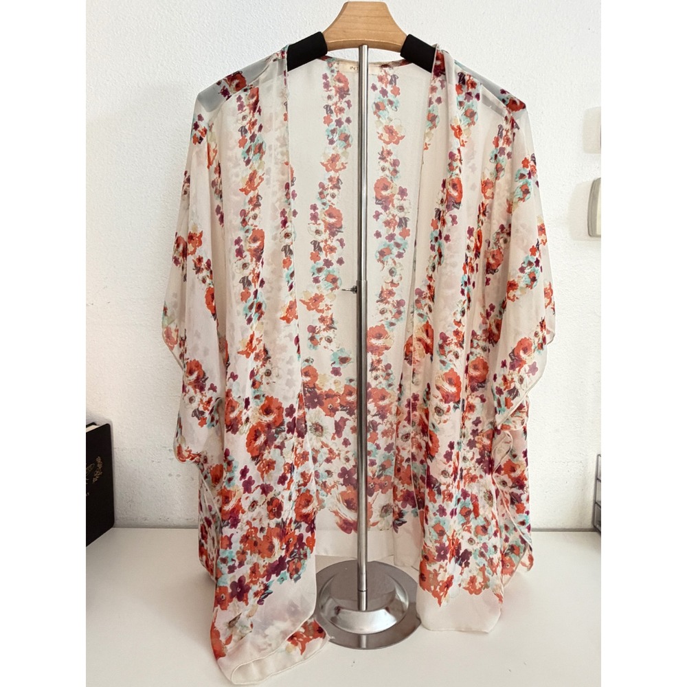 Interi Floral Kimono Wrap Sheer Chiffon Open Front Cover Up One Size Multi Color